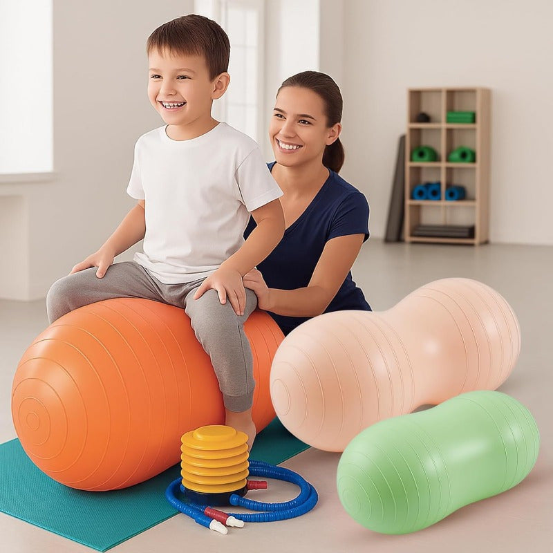 Jexine 3pcs AntiBurst Peanut Shape Ball Set Exercise Yoga Balance Stability Ball for Kid Relax Pregnancy and Home Gym Includes 1 Pump 3 Size Options