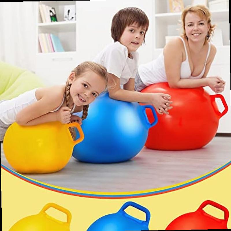 Lewtemi 3 Pcs 18 Inch Hopper Ball Large Jumping Bouncy Balls with Handles Kids Round Ball with Air Pump Bouncing Balls Hopping Toys for 6 Years Old and Above Children Boy Girl Yellow Blue Red