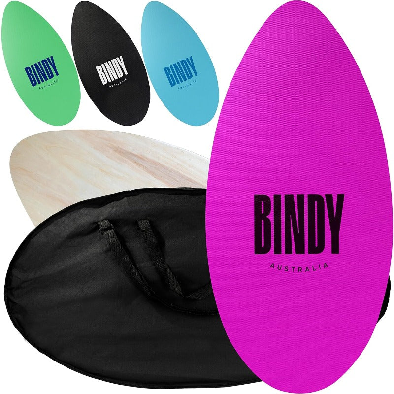 BINDY Australia Skimboard for Beach with Storage Travel Bag 41 Beginner to Intermediate Wooden Skim Board, Durable Lightweight Body Surfing Boards