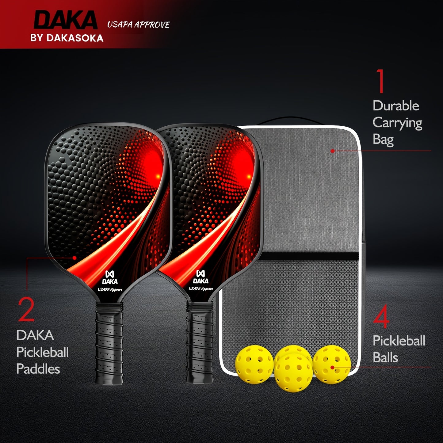 Pickleball Paddles Set Of 2 - Graphite Surface with High Grit & Spin, USAPA Approved Pickleball Set Pickle Ball Raquette Lightweight Polymer Honeycomb Non-Slip Grip 4 Outdoor Balls & Bag.