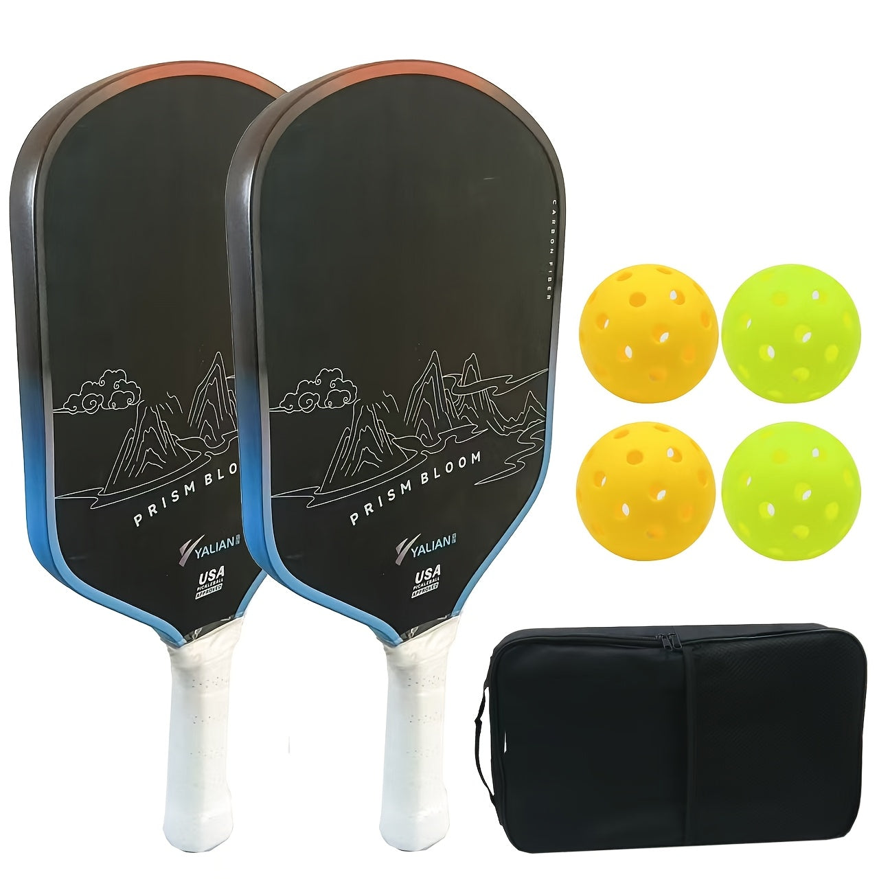 YALIAN Pickleball Paddles Set Of 2 - T700 Raw Carbon Fiber, Textured High-Grip Surface, Meets USAPA Design Standards, Includes 4 Pickleballs & Portable Zipper Bag, Perfect for All Skill Levels, Indoor\u002FOutdoor