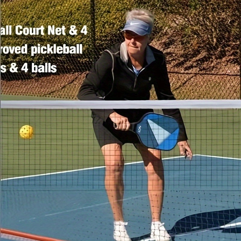 NQV Pickleball Set with Net, Pickleball Set, Regulation Size Pickleball Net Portable Outdoor Indoor Driveway, 4 USAPA Approved Graphite Pickleball Paddles+22ft Net+4 Pickleballs+2 Bags+2 Chalks