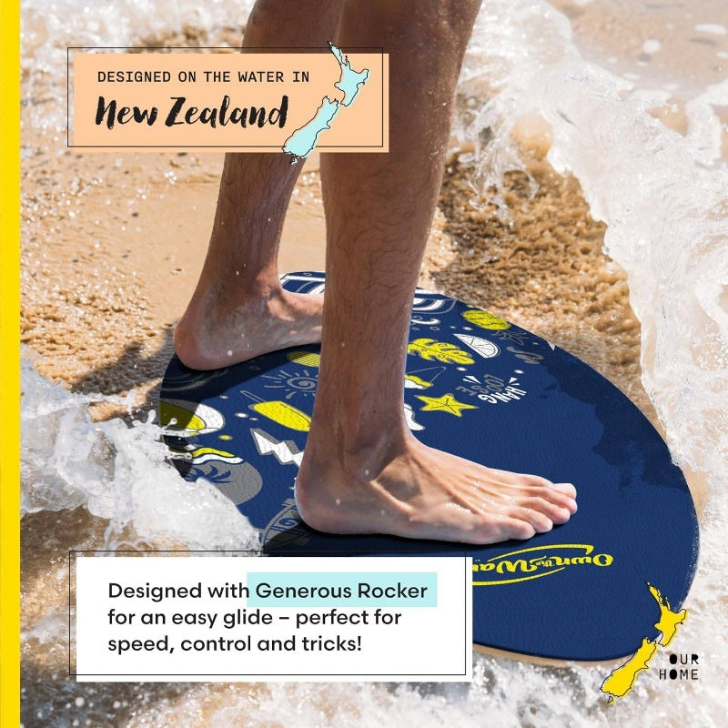 New Zealand u2018Hang Looseu2019 Skimboard with Colored EVA Grip Pad and High Gloss Coat Wooden Skim Boards and Adults Choose from 2 Sizes and Traction Pad Color