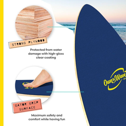 New Zealand u2018Hang Looseu2019 Skimboard with Colored EVA Grip Pad and High Gloss Coat Wooden Skim Boards and Adults Choose from 2 Sizes and Traction Pad Color