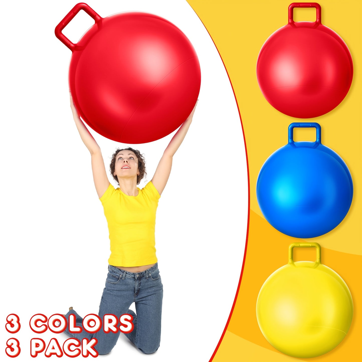 3pcs 31 Inch Bouncing Ball with Handle Outdoors Hopper Ball Jumping Hopping Ball Exercise Ball and Air Pump for Sports School Games Exercise