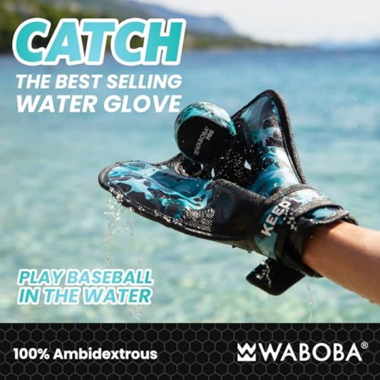 2-in-1 Catch Water Gloves & Pro Water Ball Set - Quick-Dry Neoprene Adjustable Baseball Mitts with Turquoise Camo Design, Aqua Bouncing Ball for Pool\u002FBeach Games - One Size Fits s &, Ambidextrous Left\u002FRight Hand (Gift Idea)