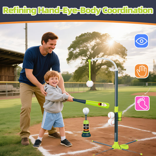 3-in-1 Baseball Set for Kids 3-5, Adjustable Height, Tee Ball Stand, Hanging Tee, Ball Launcher And 6 Softballs, TBall Stand Suit for Outdoor, Sport Toys Outdoor\u002FIndoor for Boys Girls, Perfect for Outdoor
