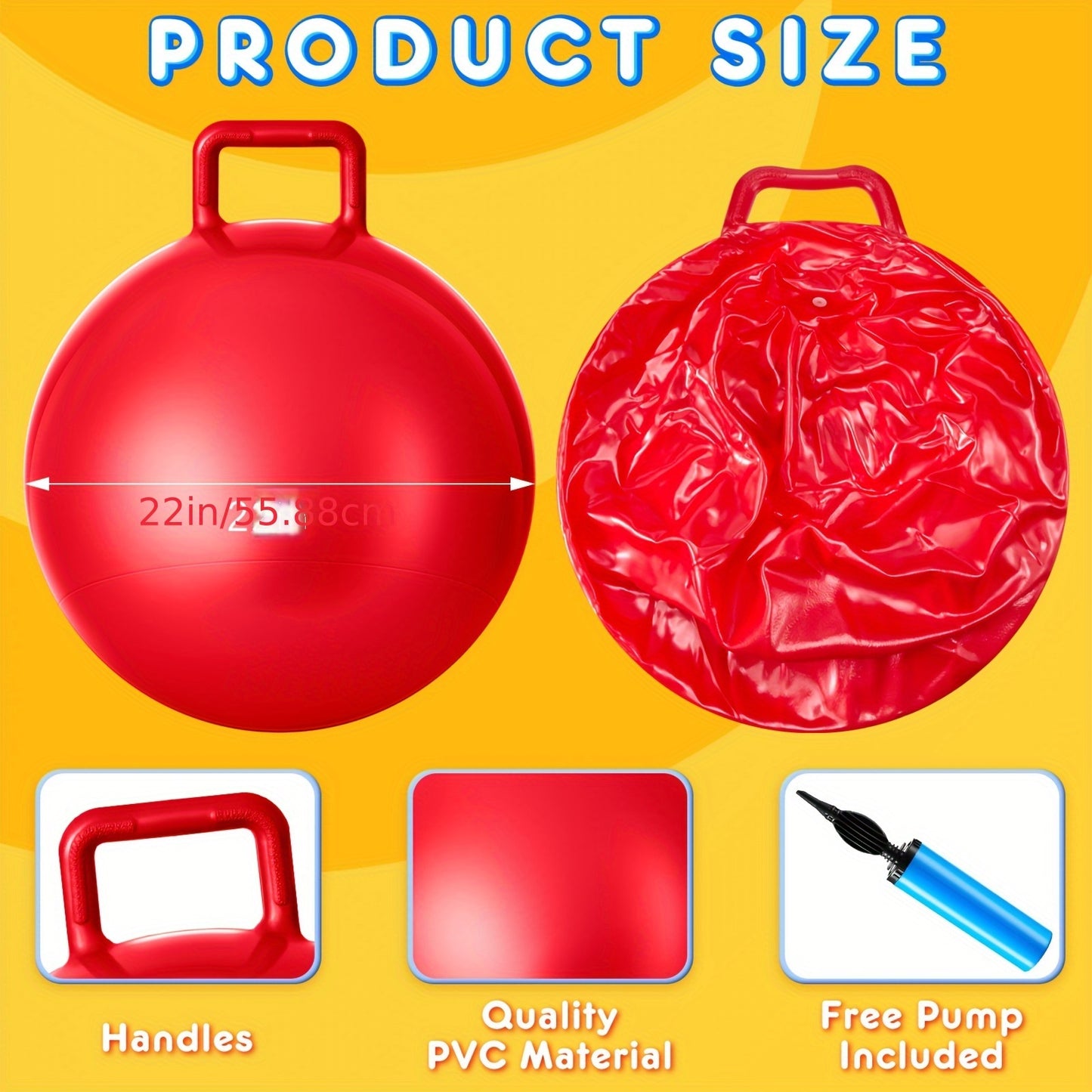6 Hopper Ball Carnival Outdoor Games 22 Inch Jumping Inflatable Yoga Balls with Handle And Air Pump, Suitable for Exercise (Red, Blue, Green, Pink, Yellow, Purple), PVC Material, Youth Fitness Equipment|Playful Design|Durable PVC, Inflatable Exercise Ball
