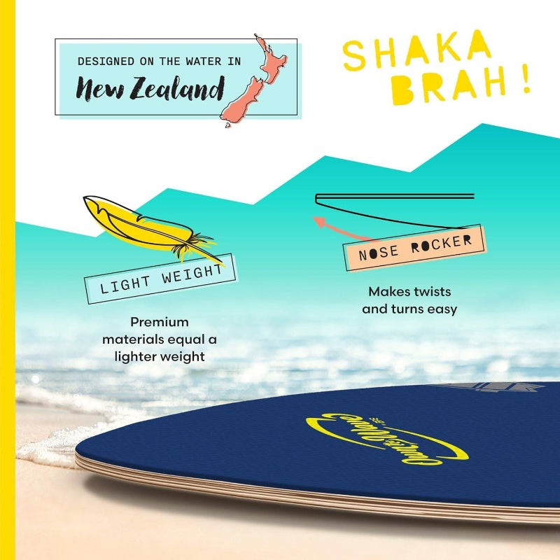 New Zealand u2018Hang Looseu2019 Skimboard with Colored EVA Grip Pad and High Gloss Coat Wooden Skim Boards and Adults Choose from 2 Sizes and Traction Pad Color
