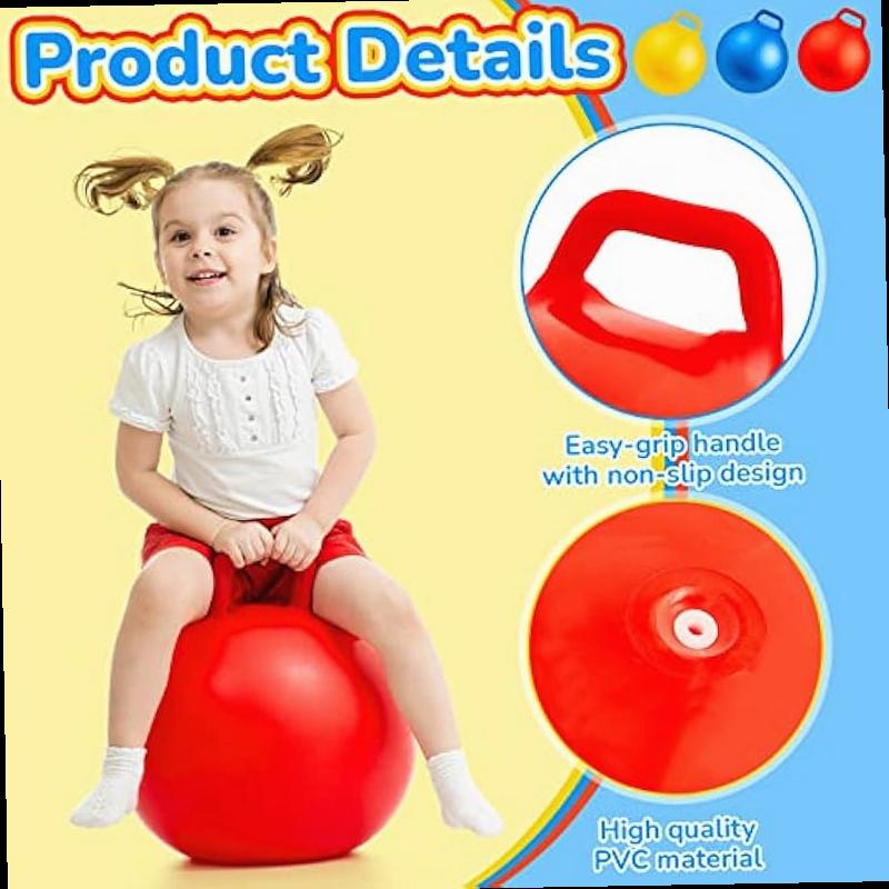 Lewtemi 3 Pcs 18 Inch Hopper Ball Large Jumping Bouncy Balls with Handles Kids Round Ball with Air Pump Bouncing Balls Hopping Toys for 6 Years Old and Above Children Boy Girl Yellow Blue Red
