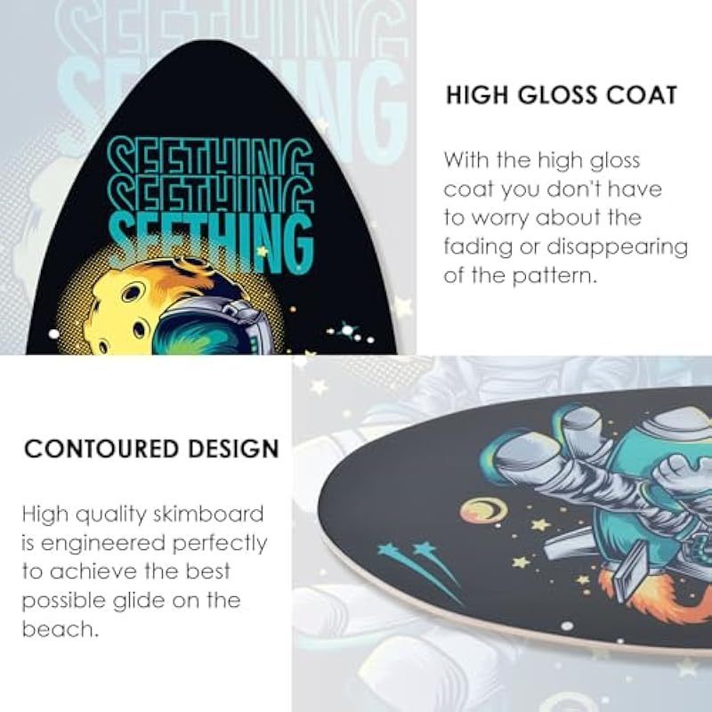 seething 35 Inch Skimboard with High Gloss Coat Wood Skim Board for Beginners, Kids, Teenagers, Adults and All Skimming