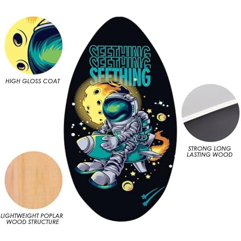seething 35 Inch Skimboard with High Gloss Coat Wood Skim Board for Beginners, Kids, Teenagers, Adults and All Skimming
