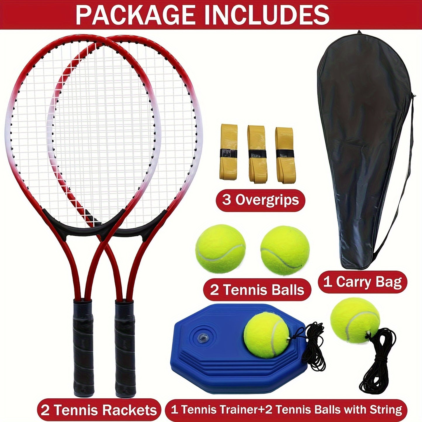 Tennis Rackets for Youth 2 Players Recreational Tennis Racquet Set for Beginners and Professional with 4 Tennis Balls, 3 Overgrips, 1 Tennis Bag