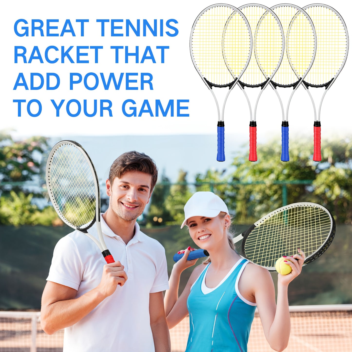 4pcs Tennis Rackets for Adult Recreational 4 Players 27\