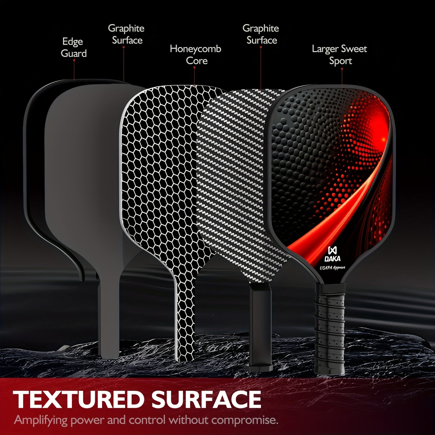 Pickleball Paddles Set Of 2 - Graphite Surface with High Grit & Spin, USAPA Approved Pickleball Set Pickle Ball Raquette Lightweight Polymer Honeycomb Non-Slip Grip 4 Outdoor Balls & Bag.