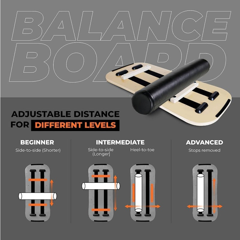 Balance Board Surf Trainer with Adjustable Stoppers 2 Different Distance Options Balance Board for Surfing Snowboarding Skiing Skateboarding 300lbs Capacity