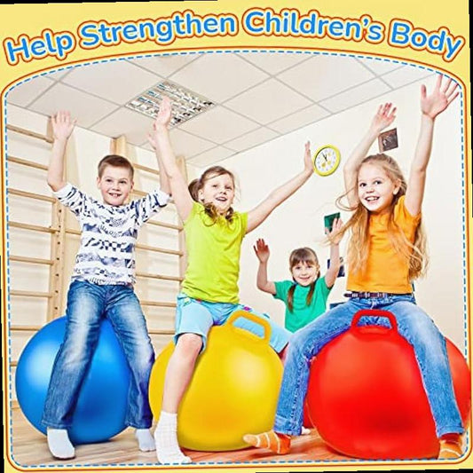 Lewtemi 3 Pcs 18 Inch Hopper Ball Large Jumping Bouncy Balls with Handles Kids Round Ball with Air Pump Bouncing Balls Hopping Toys for 6 Years Old and Above Children Boy Girl Yellow Blue Red