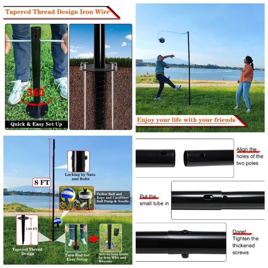 Portable Tetherball Set with 2 Tetherball Ball, Rope and Pole, Heavy Duty Tetherball Pole Set Family Fun, Portable Outdoor Game Fun Backyard, Lawn, Sand and Beach