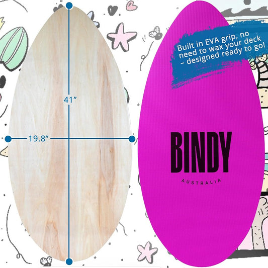 BINDY Australia Skimboard for Beach with Storage Travel Bag 41 Beginner to Intermediate Wooden Skim Board, Durable Lightweight Body Surfing Boards