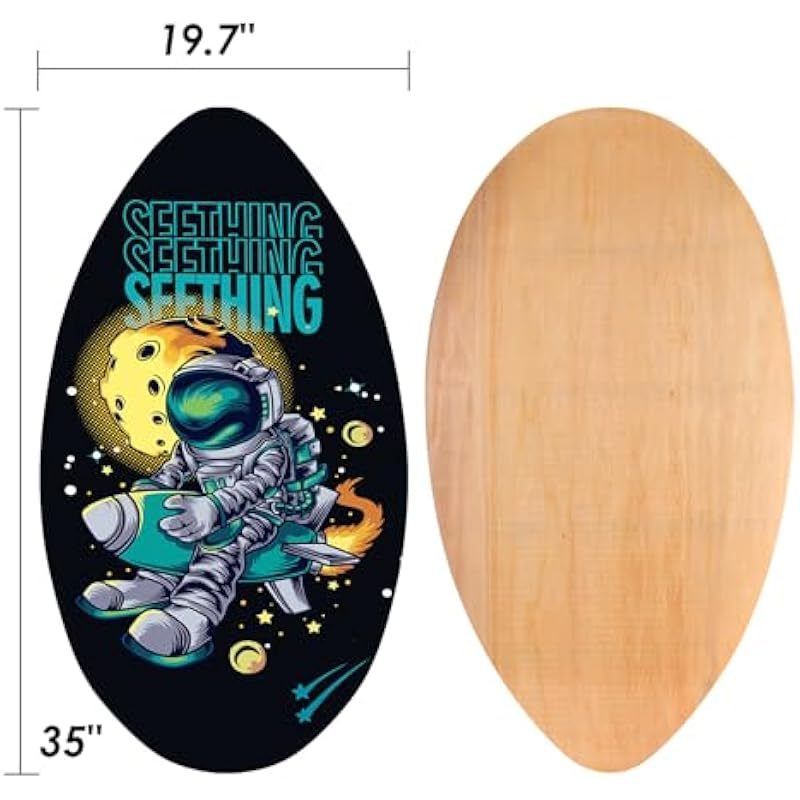 seething 35 Inch Skimboard with High Gloss Coat Wood Skim Board for Beginners, Kids, Teenagers, Adults and All Skimming